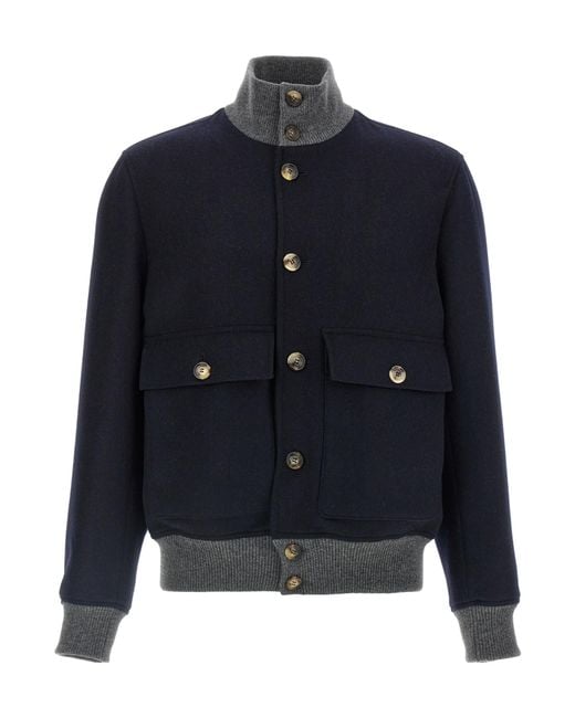 Brunello Cucinelli Blue Wool Bomber Jacket for men