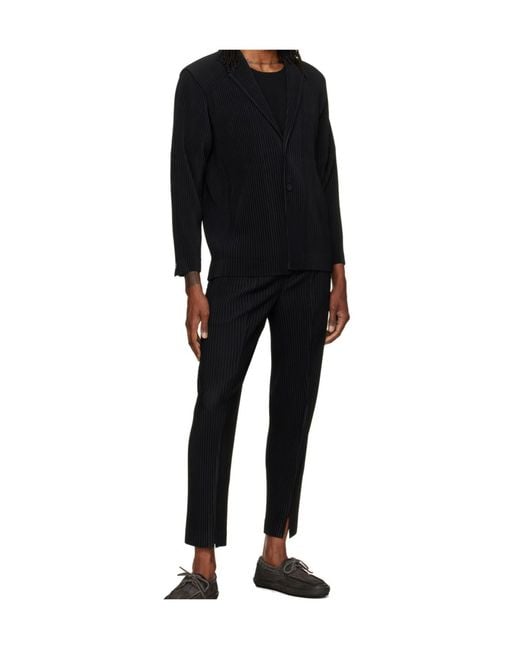 Homme Plissé Issey Miyake Black Pleated Notch-Lapel Jacket for men