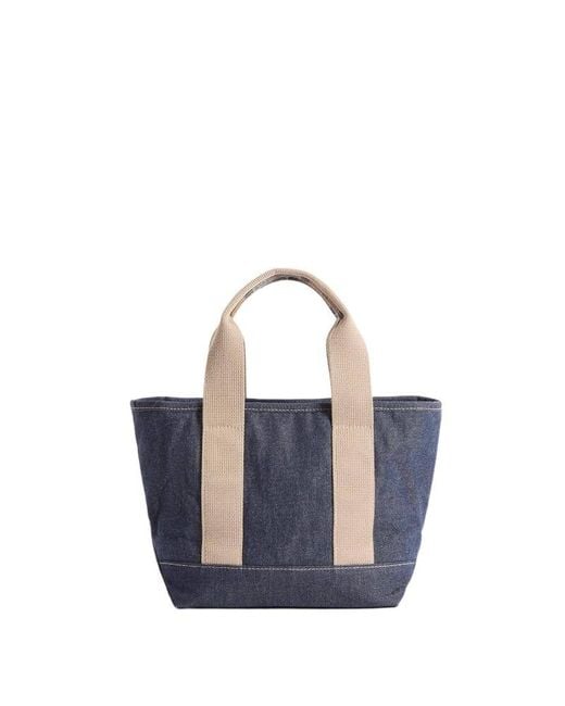 Barbour Blue Mini Mya Tartan-Detail Denim Tote Bag