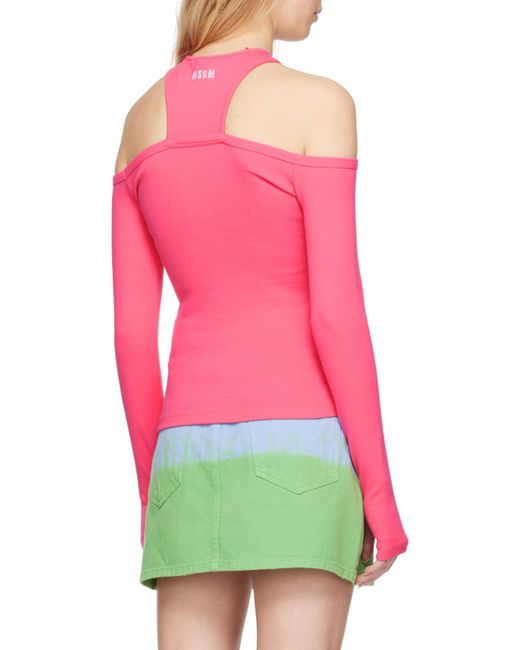 MSGM Pink Round Collar Strapless T-Shirt