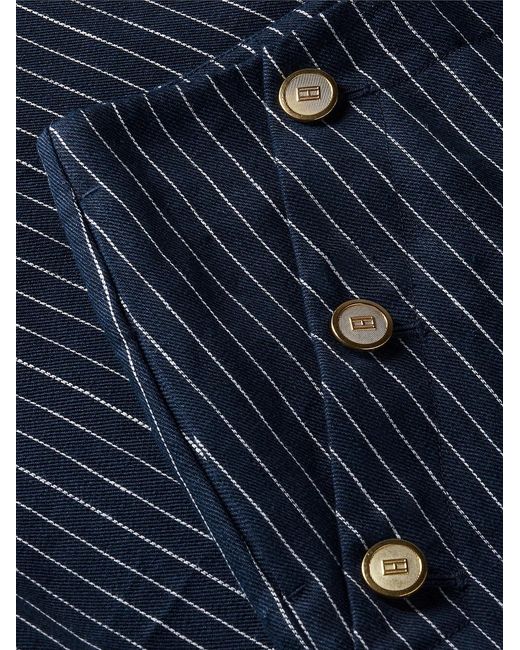 Tommy Hilfiger Blue Pinstripe-Tone Button Wide Leg Trousers With Linen