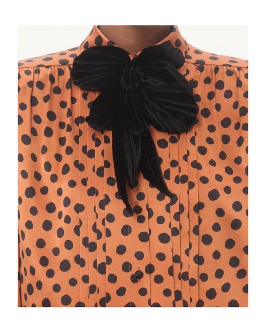 Valentino Orange Crepe Satin Shirt With Plus De Pois Dalmata Print