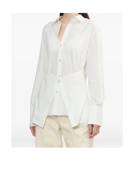Helmut Lang White Button Asymmetric Cotton Shirt