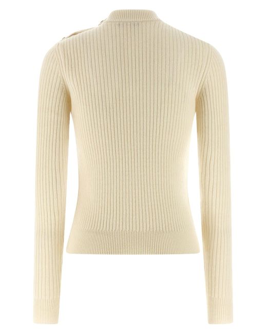 Balmain White Button Embellished Knitted Pullover