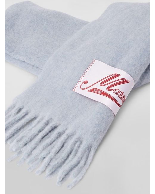 Marni Blue Logo Patch Fringed Scarf