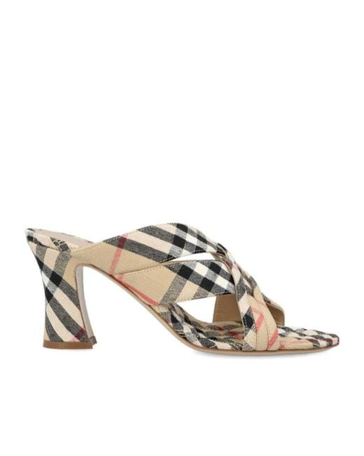Burberry Metallic Checked Slip-On Sandals