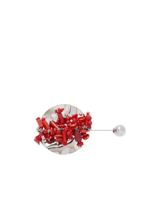 Dries Van Noten White Embroidered Beaded Brooch