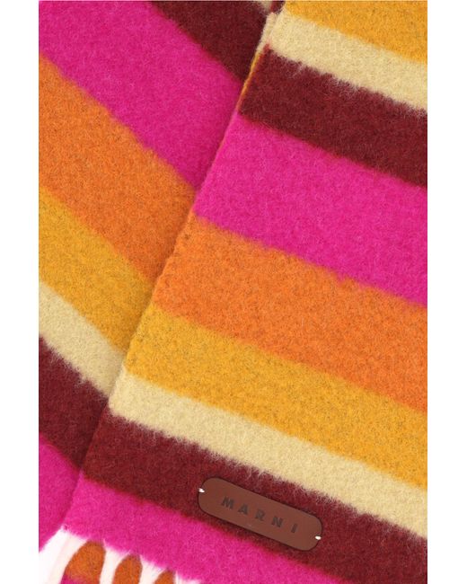 Marni White Striped Knit Scarf