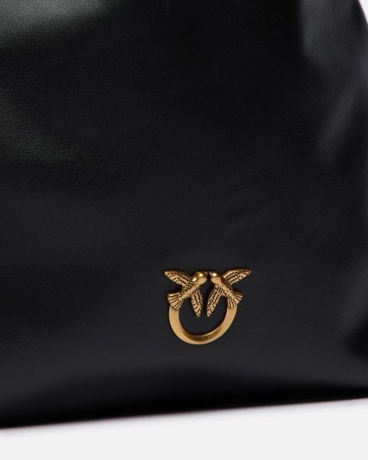 Pinko Black Drawstring Logo Plaque Shoulder Bag