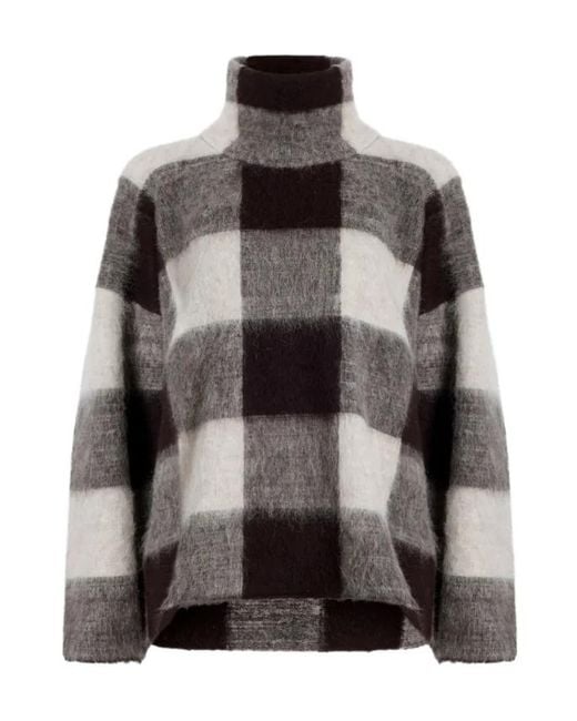Proenza Schouler Brown High-Neck Check-Print Sweater
