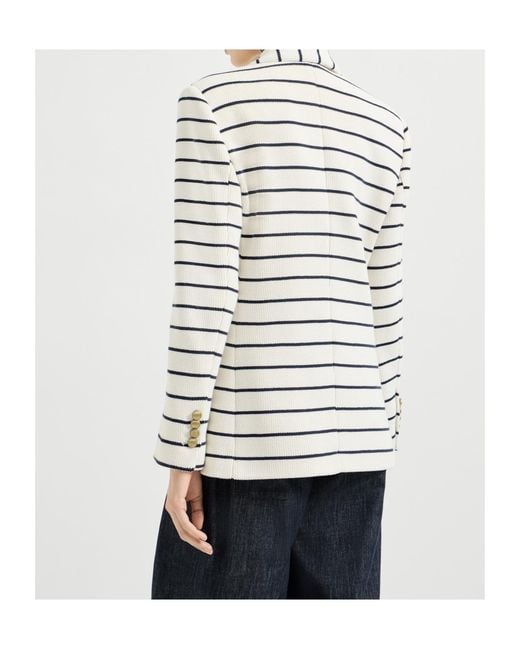 Brunello Cucinelli White Cotton Stripe Double-Breasted Blazer
