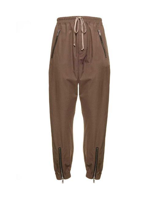 Rick Owens Brown Zip-Up Detailed Drawstring Track Pants for men