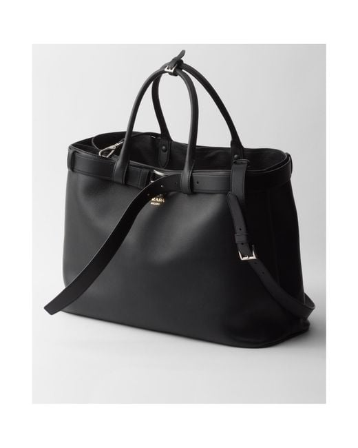 Prada Black Buckle Leather Bag With Belt for men