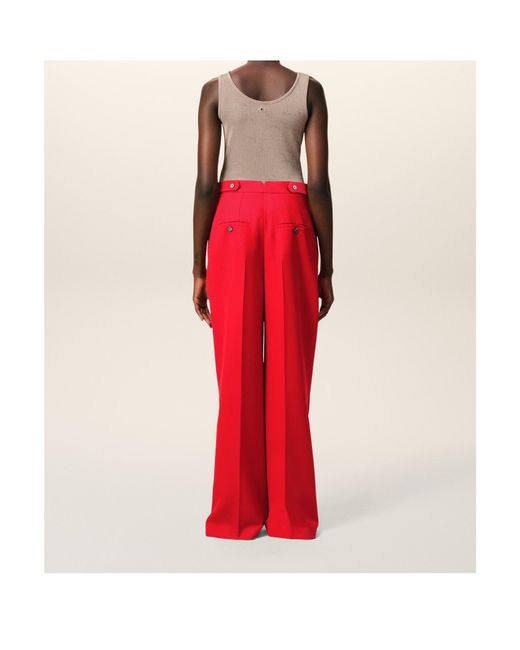 AMI Red High-Waist Wide-Leg Trousers