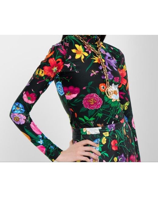 Gucci Green Printed Sparkling Jersey Turtleneck Top