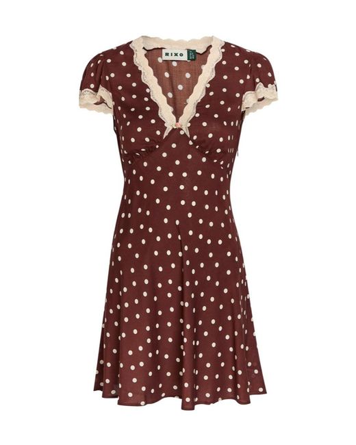 Rixo Red Versatile Lace V-Neck Puff Sleeve Cropped Dress
