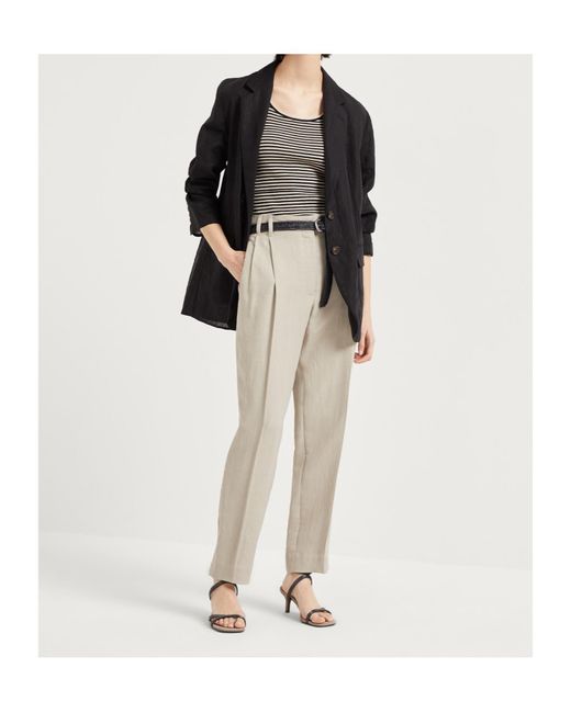 Brunello Cucinelli Natural Straight-Leg Pleated Pants