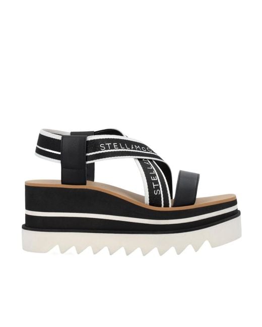 Stella McCartney Black Sneak-Elyse Crossover Strap Platform Sandals