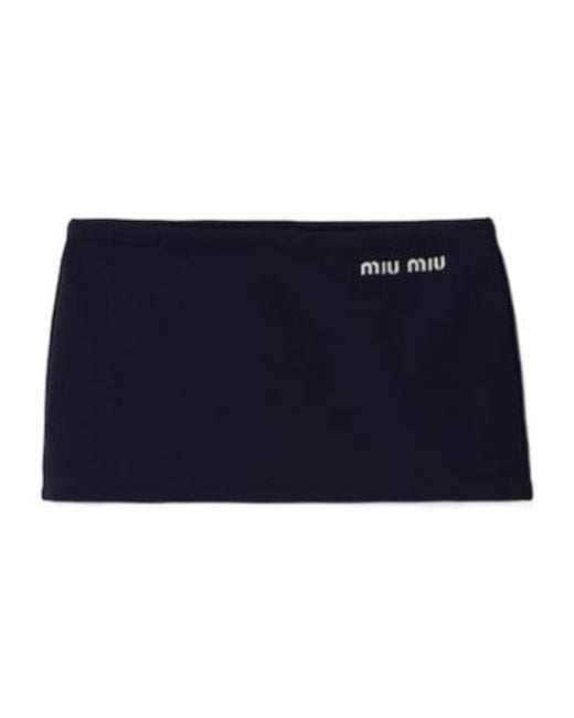 Miu Miu Blue Logo-Embroidered Mini Skirt