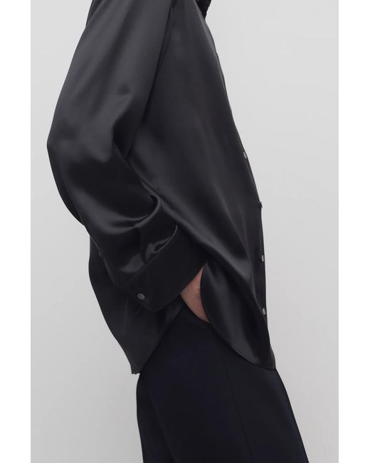 The Row Black Sisilia Oversized Silk Satin Shirt