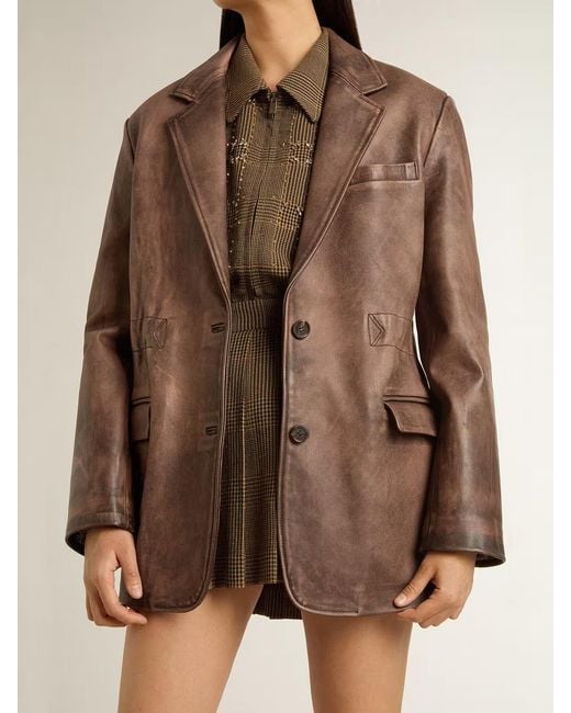 Golden Goose Deluxe Brand Brown Single Breasted Leather Jacket