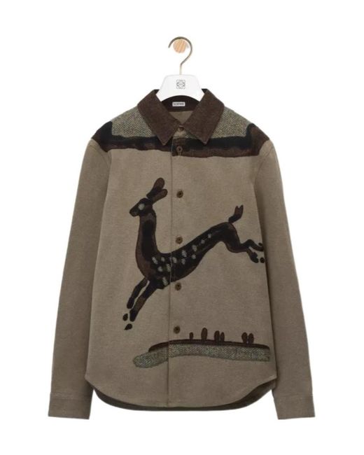 Loewe Brown Deer Intarsia Overshirt for men