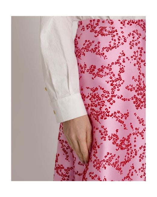 Alberta Ferretti Pink Floral-Print Mikado Midi Skirt