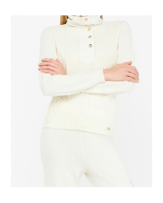 Liu Jo White Half-Fastening Balloon-Sleeve Sweater