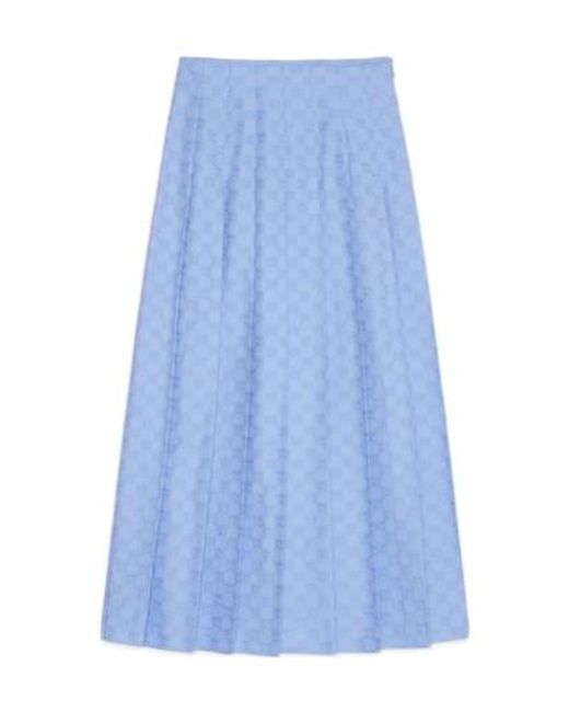 Gucci Blue Gg Supreme Oxford Cotton Skirt