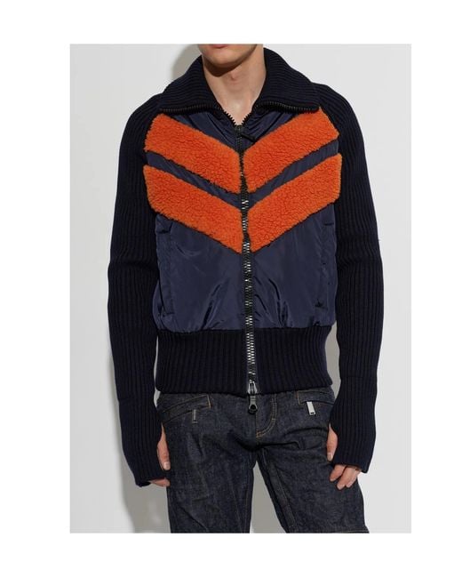 DSquared² Blue Herringbone-Panel Zip-Up Jacket for men
