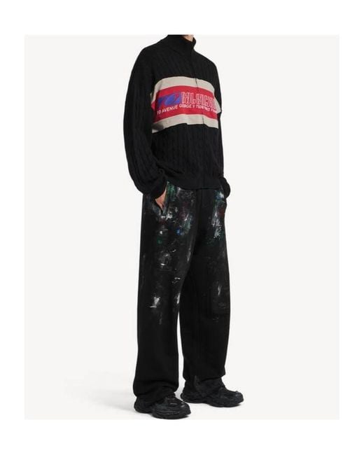 Balenciaga Black Paint-Splatter Wide-Leg Pants for men