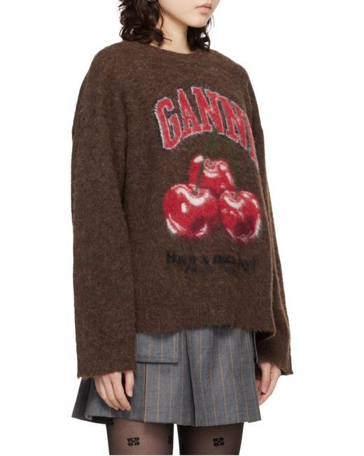 Ganni Red Cherry Patterned Oversized Knit Jumper