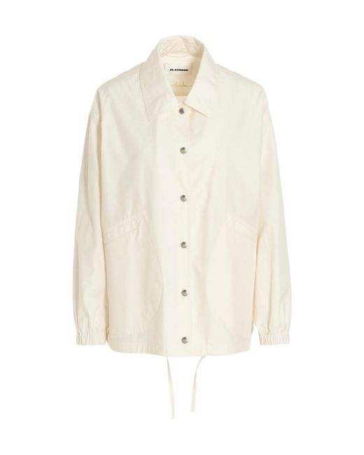 Jil Sander White Logo-Printed Drawstring Shirt Jacket