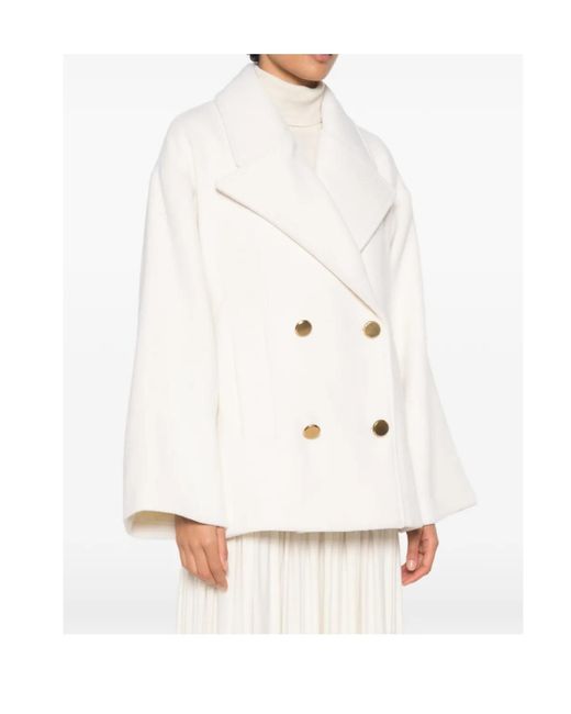 P.A.R.O.S.H. White Notch-Lapel Double-Breasted Coat