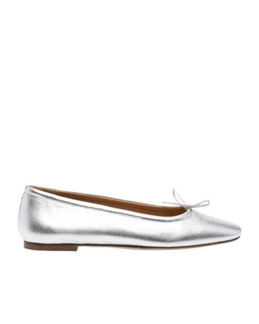 Aeyde White Metallic Leather Ballerina Shoes