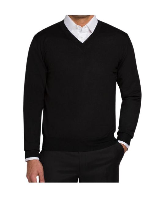 Brioni Black Long-Sleeve V-Neck Sweater for men