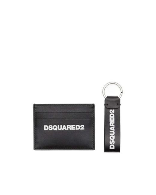 DSquared² White Logo Printed Credit Card Holder Keyring Set for men