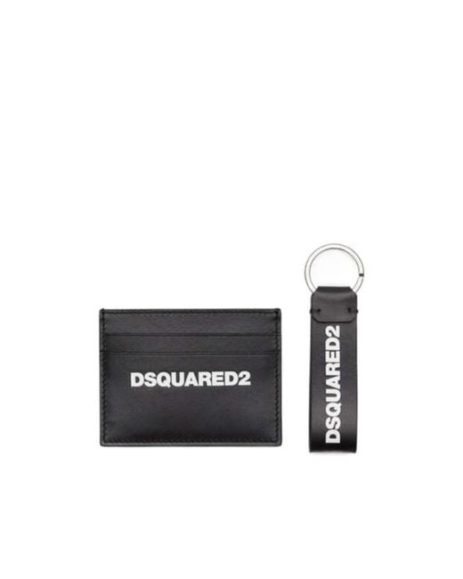 DSquared² White Logo Printed Credit Card Holder Keyring Set for men
