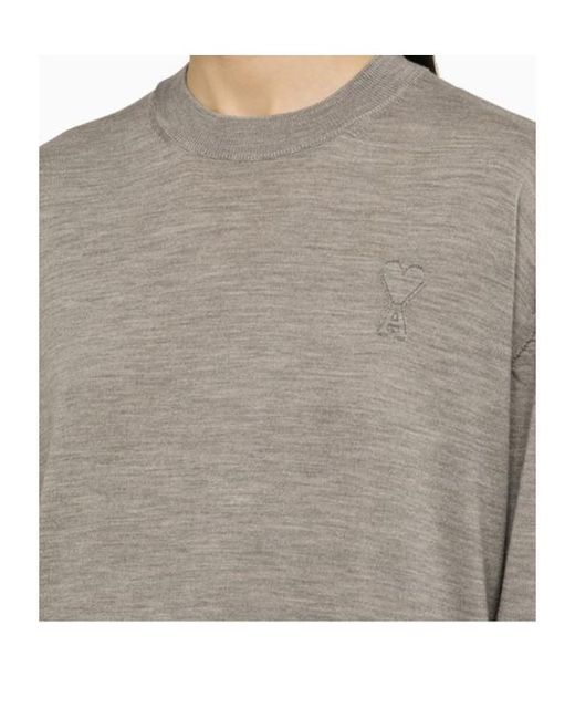 AMI Gray Ami De Coeur Wool Jumper
