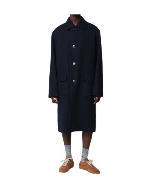 Dries Van Noten Blue Single-Breasted Wool Coat for men
