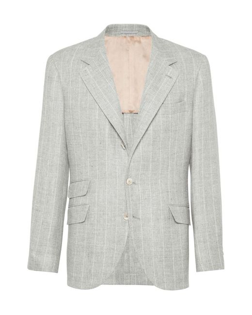 Brunello Cucinelli Gray Striped Single-Breasted Blazer for men
