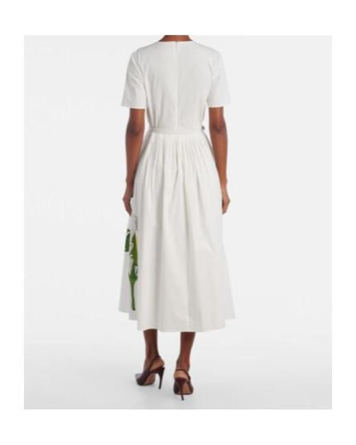 Oscar de la Renta White Foxglove Cotton-Blend Poplin Midi Dress