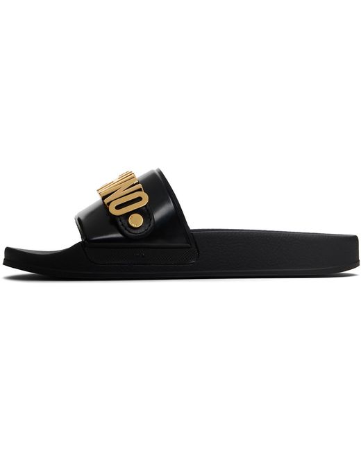 Moschino Black Lettering Logo Slippers for men