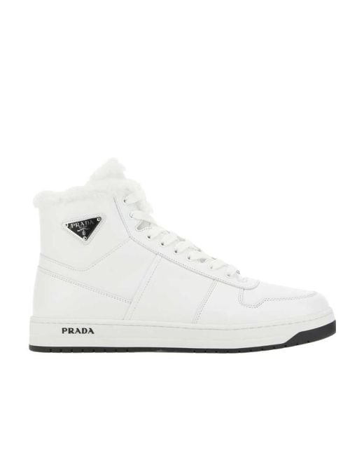 Prada White Logo Plaque High-Top Sneakers for men
