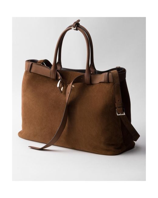 Prada Brown Buckle Suede Bag With Belt for men