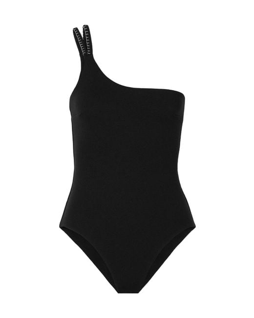 Marysia Swim Black Fauna One-Shoulder Swimsuit