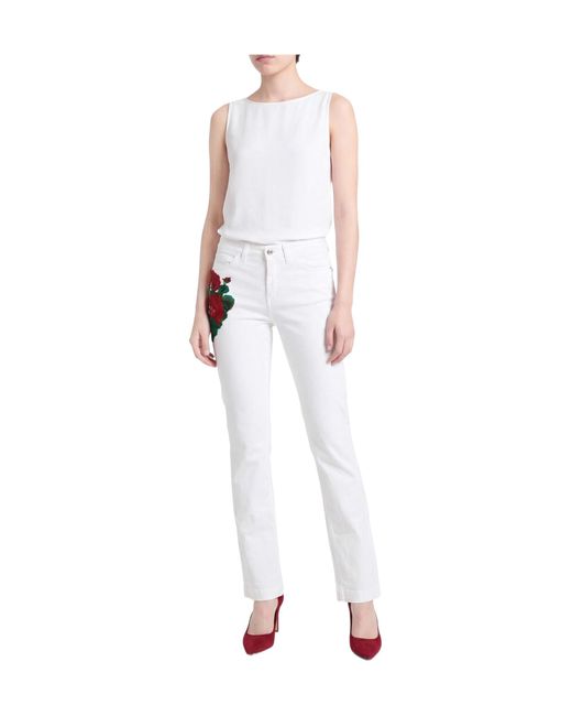 Dolce & Gabbana White Solid Color Straight Leg Pants