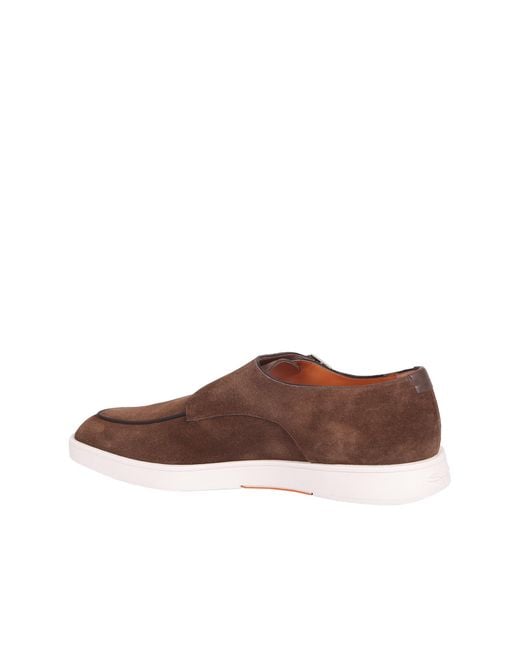 Santoni Brown Double Buckle Slip-On Loafers for men