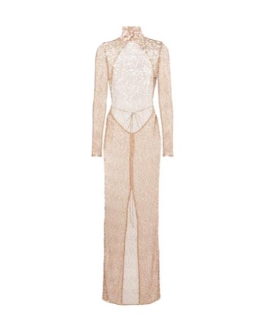Magda Butrym Natural Sequined Turtleneck Sheer Maxi Dress