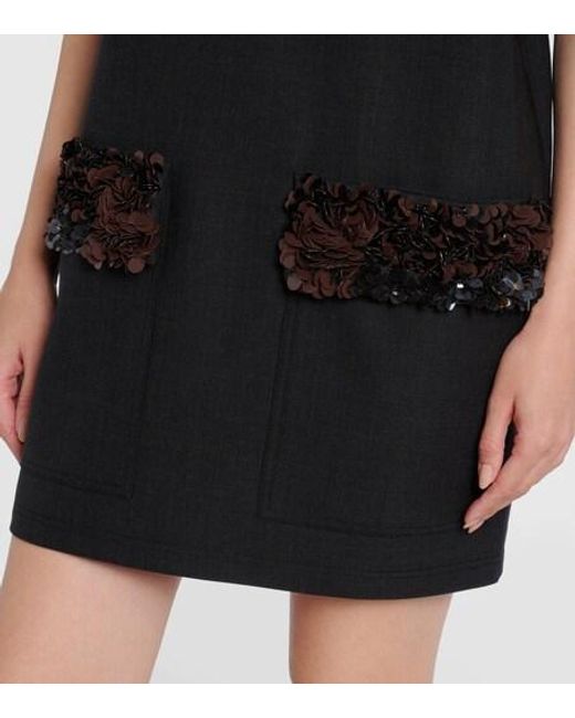 Plan C Black Sequined Wool-Blend Minidress
